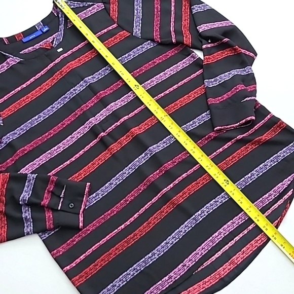 ⭐️3/ $3⭐️ APT. 9 Black Pink Purple Stripes Roll-Up Sleeves Zip Crew Collar Sz M - Picture 15 of 15